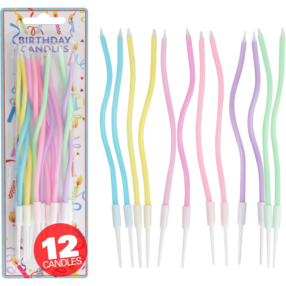 Candle Supplies Free Shipping - レインボースパイラルバースデーケーキキャンドル12個セット（ホルダー付き）パステルツイストパーティーデコレーション用品（ベーキング用）