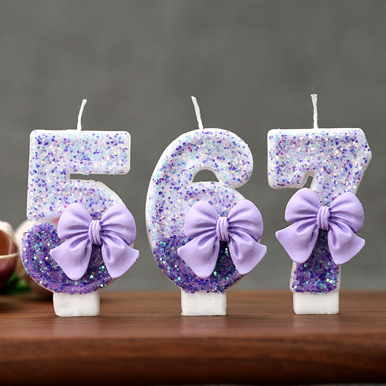 クリエイティブグリッター段階的な紫のリボン0-9数字バースデ - Candle Supplies Free Shipping のレビューと価格