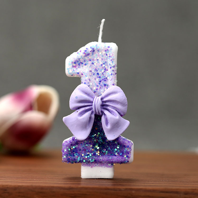 クリエイティブグリッター段階的な紫のリボン0-9数字バースデ - Candle Supplies Free Shipping のレビューと価格